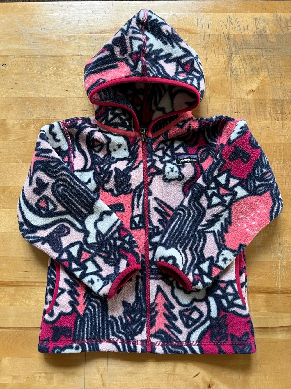 Patagonia Synchilla Hooded Fleece Jacket 3T Retired Pink with White Bears Print